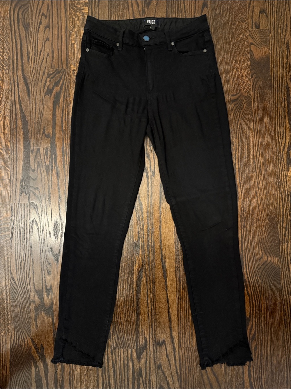 PAIGE Black Skinny High-Rise Jeans with Raw Hem